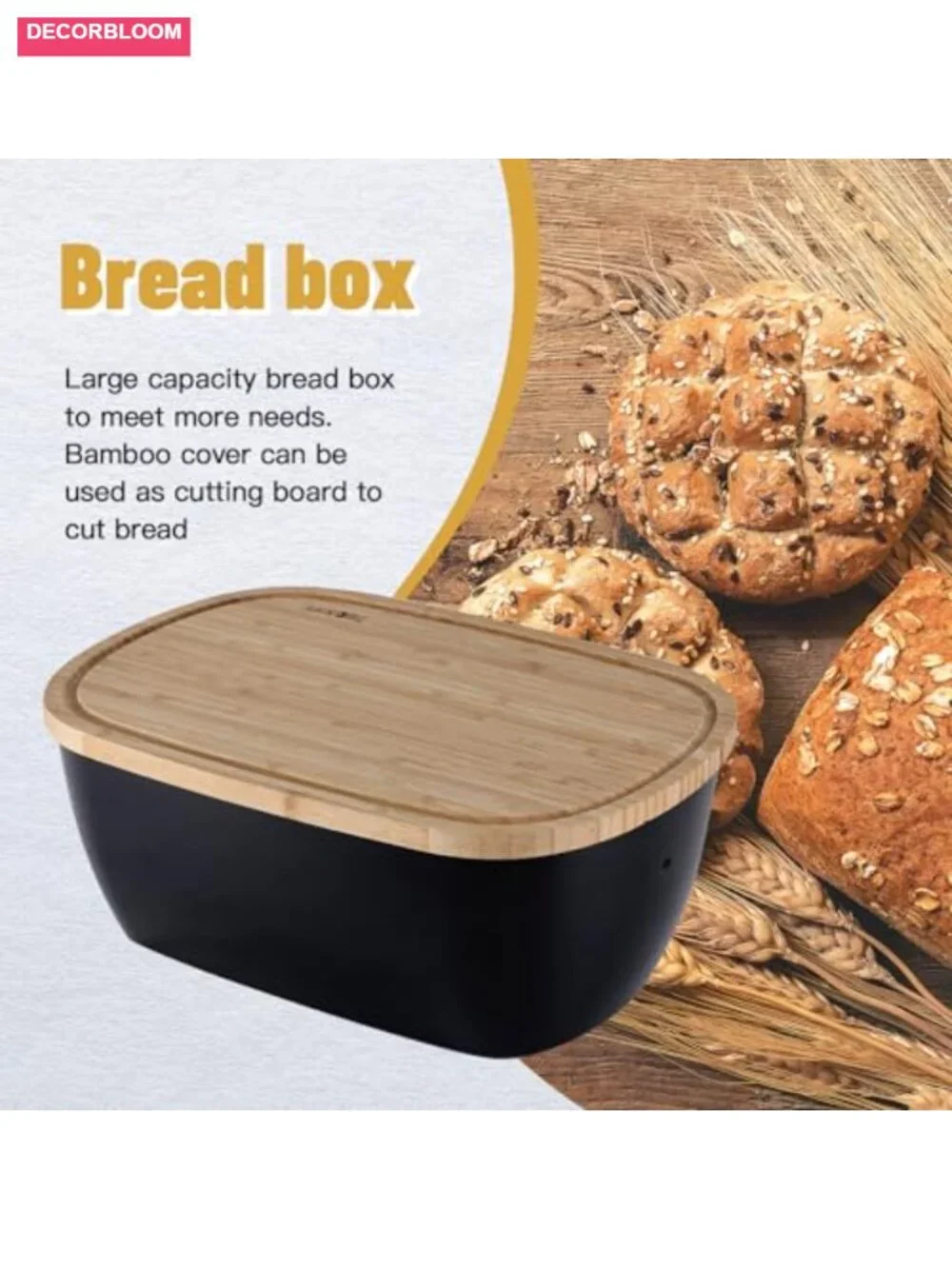 Bamboo Fiber Bread Box with Reversible Cutting Board Lid, Ventilated Kitchen